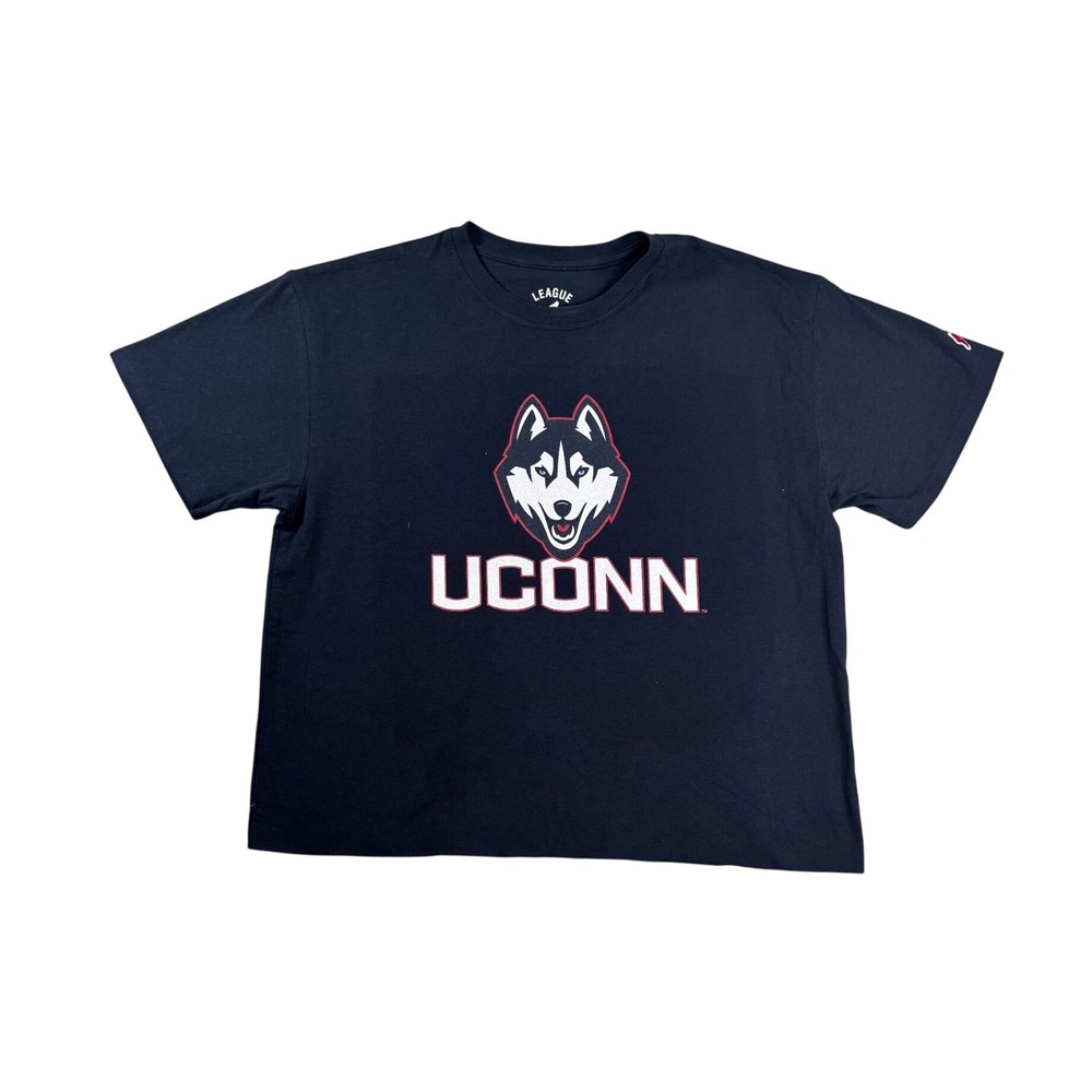 League UConn Huskies Navy Blue Graphic T-Shirt Women Medium Jonathan the Husky